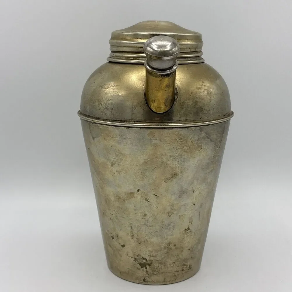 COCKTAIL SHAKER VINTAGE PARTY DRINK MIXER NICKEL SILVER SCREW LID ART DECO WEAR